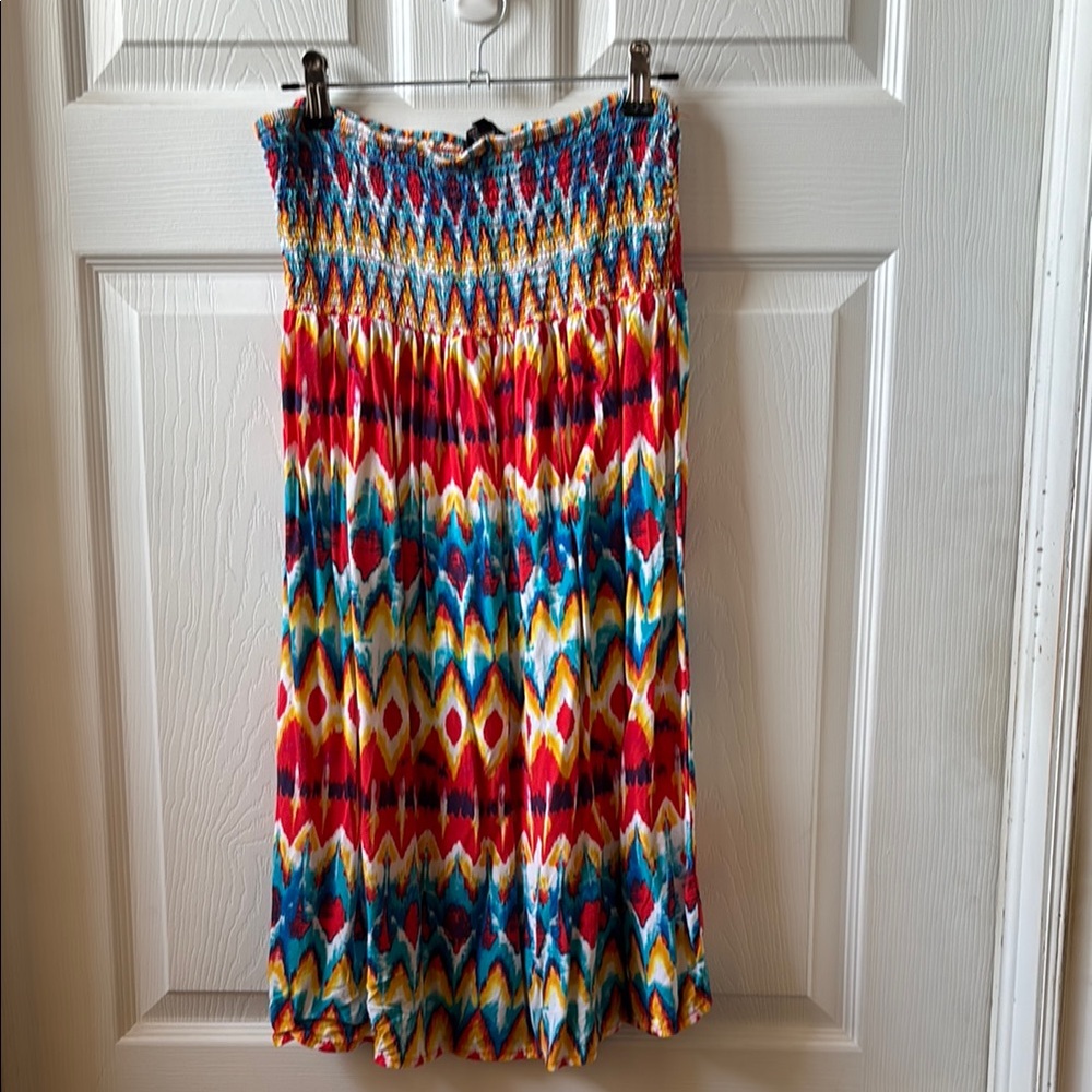 George Strapless Dress with shirred top in Vibrant colourful Pattern